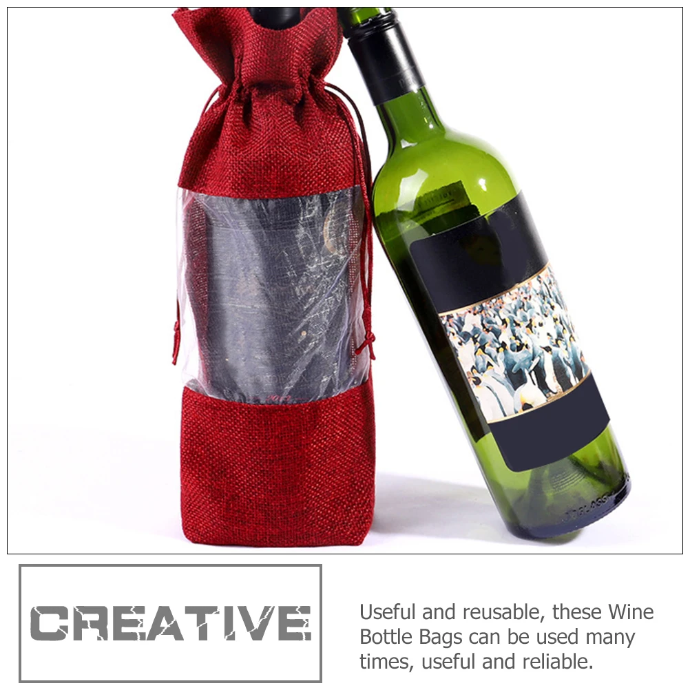 

4 Pcs Bottle Bag Burlap Drawstring Gift Bags Elegant Packing Reusable Decorative Party Supplies Gift Holder