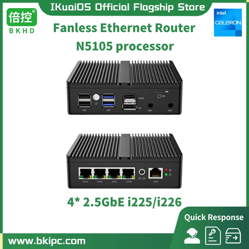 IKuaiOS Multi Ethernet Port Fanless Mini PC Jasper Lake Celeron Pentium 4x2.5 Compatible Pfsense Vyos Mikrotik G30B 1338NP 4L