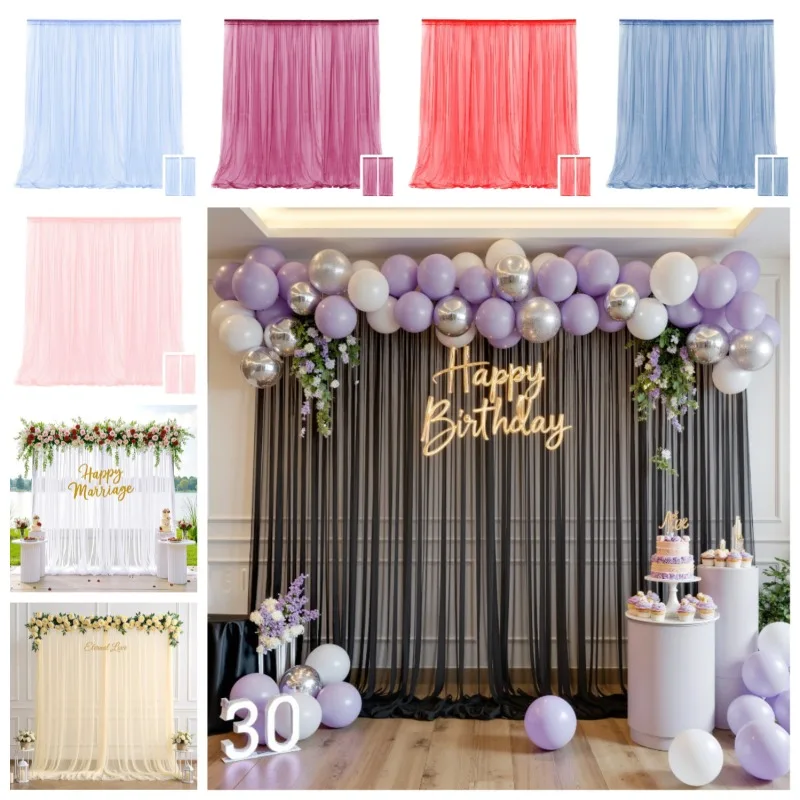 Solid Color Tulle Backdrop Curtains Decoration Single Layer Sheer Voile Backdrop Curtain for Wedding Birthday Party Baby Shower
