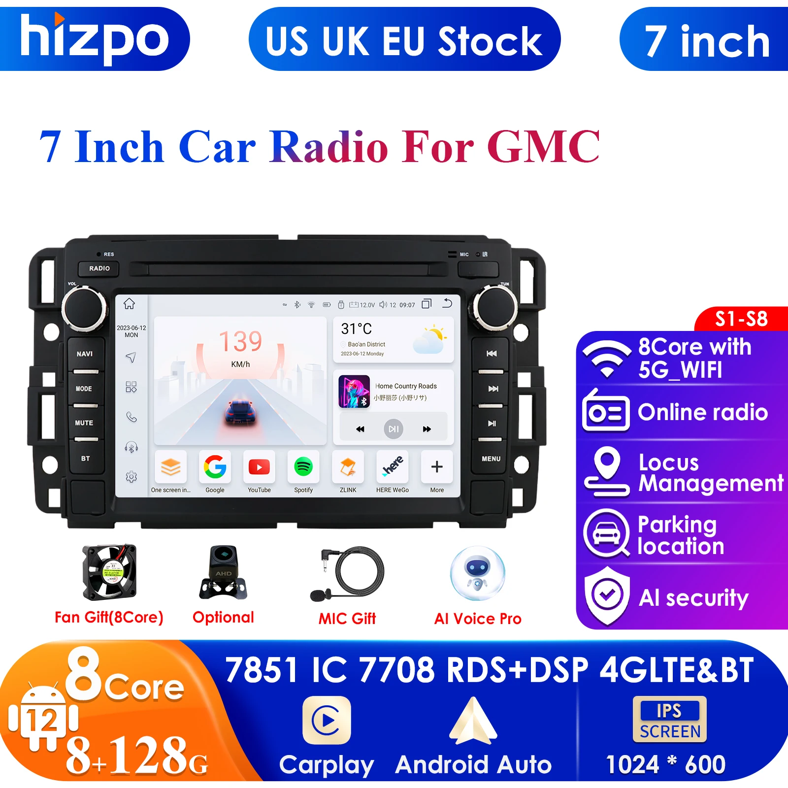 

2din Android 13 Car Radio for Chevrolet Silverado GMC Sierra Impala Traverse Avalanche Express Yukon Acadia Savana Carplay GPS