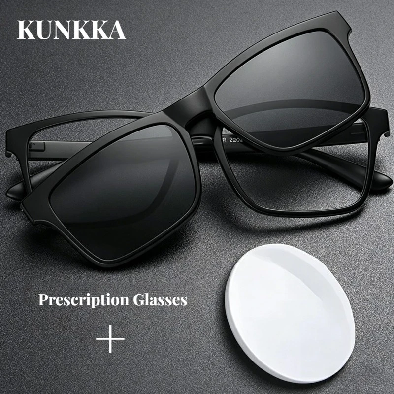 KUNKKA 2 in 1 Polarized Sunglasses Magnetic Clip On Optical Glasses Frames Men Myopia Sunglasses Women Prescription Glasses