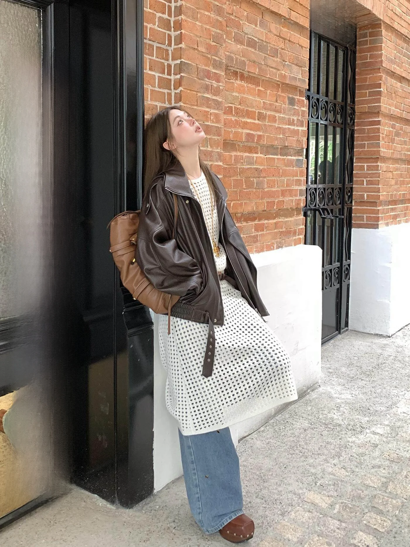 

Джинсы женские с высокой талией, свободные, широкие, из денима, с вырезами, осенне-зимние, новые, Sle Iuiu Ajing Home, хлопковые, стрейч, синие