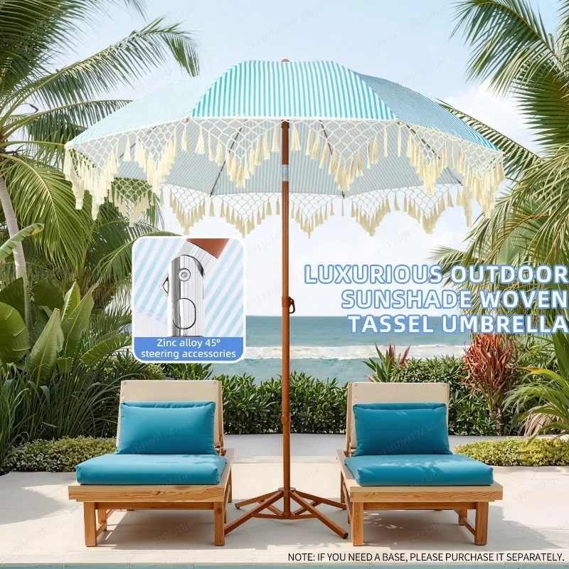 Seaside Resort Beach Courtyard Tassel Umbrella Pool Sun Protection Terrace Parasol