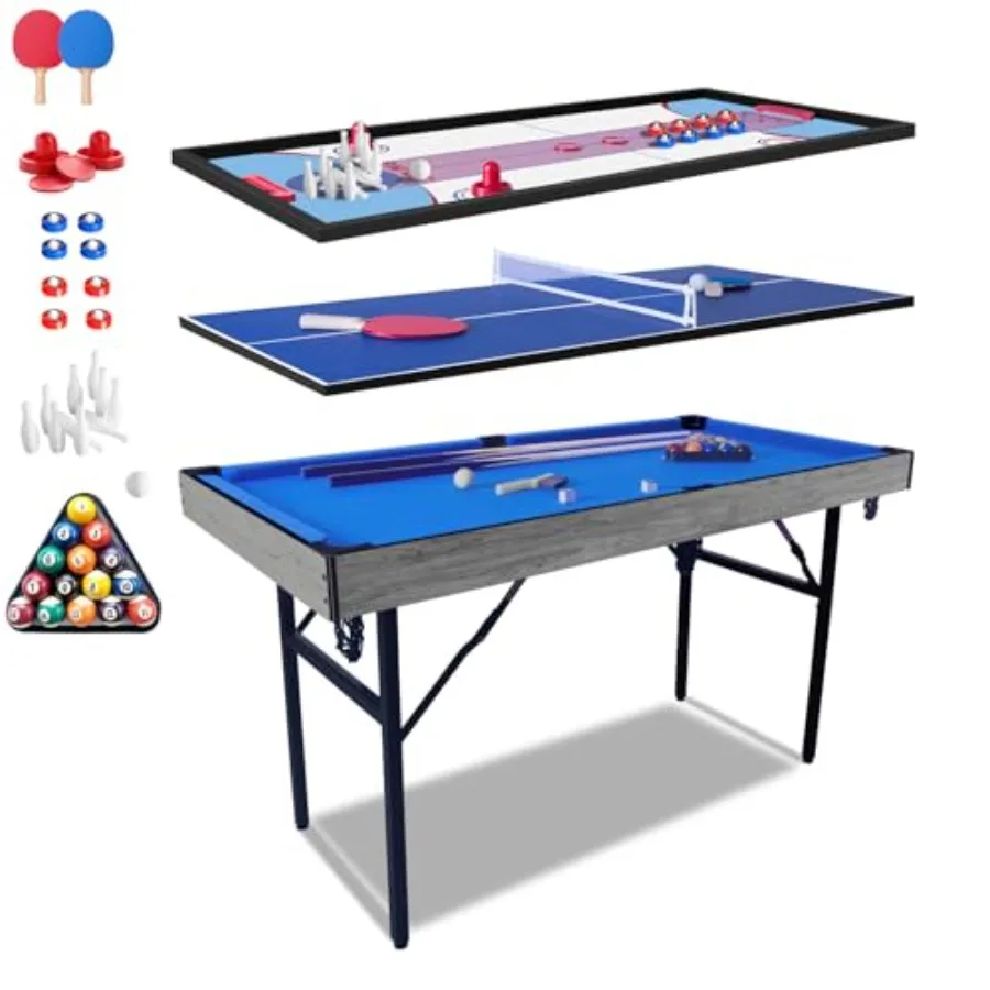 

5 in-1 Multi Game Table 54" Pool Table Combine with Ping Pong Table Bowling Shuffleboard Hockey Combo Game Set for Family Night