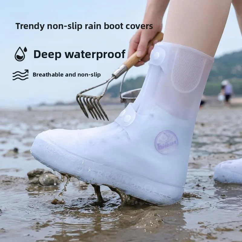 携帯用厚手シリコン製レインブーツカバー-大人男女兼用-海産物採取用ウォーターシューズ-防水滑り止め-再利用可能