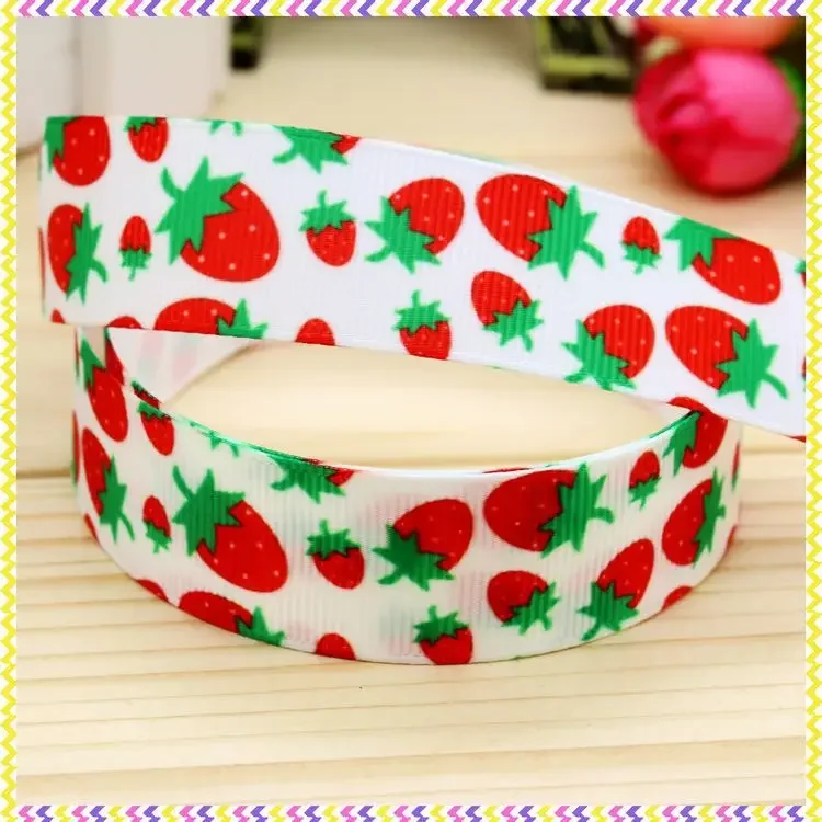 DHK 7/8'' 5yards strawberry printed grosgrain ribbon headwear hair bow diy party decoration OEM Wholesale 22mm E883