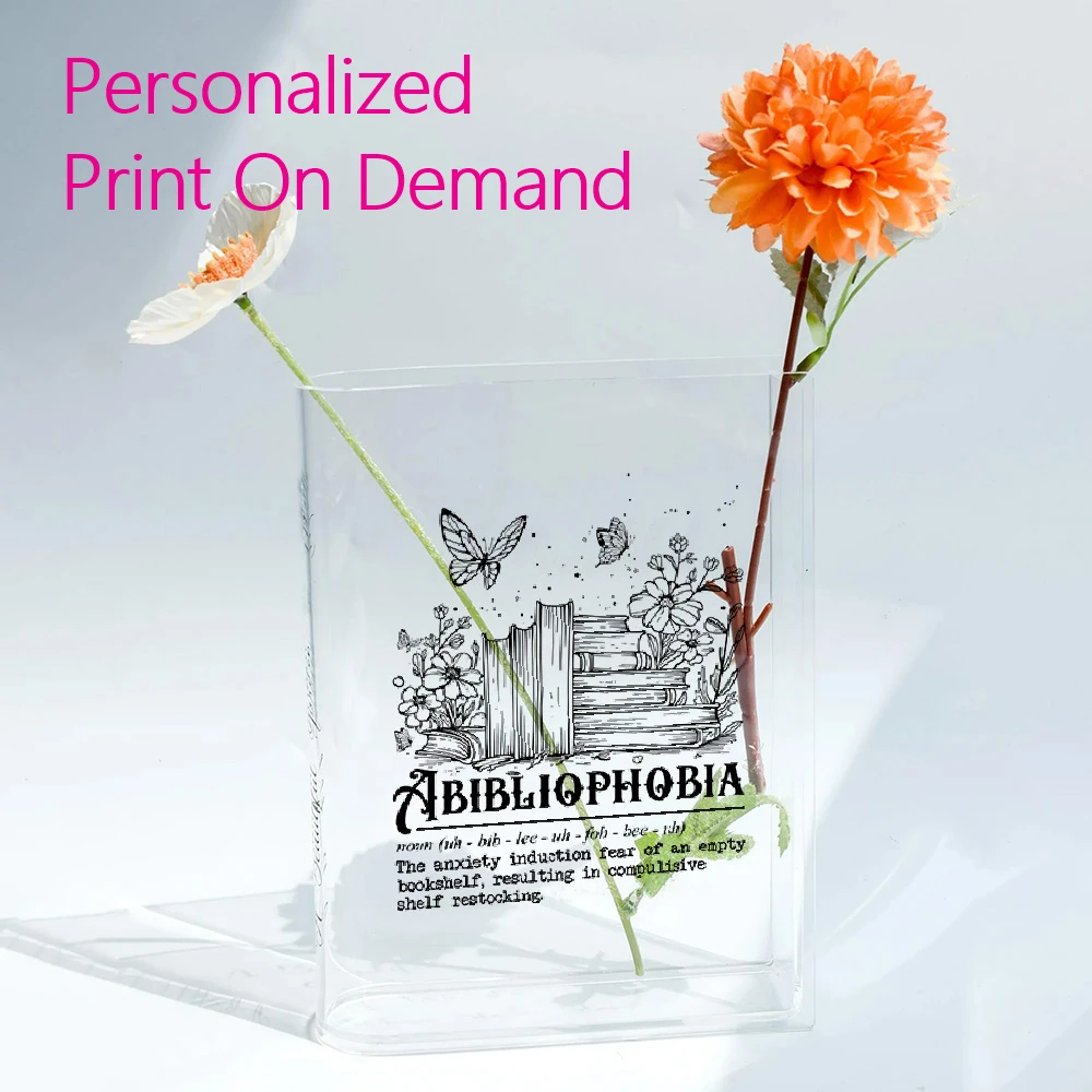 Book Vase For Flowers Acrylic Clear Cute Vase  Aesthetic Book Planter Personalized Gifts Abibliophobia Book Lovers Customized