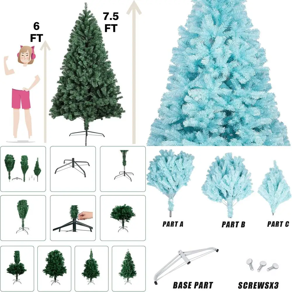 

7.5-Foot 1800-Tip Artificial Spruce Christmas Tree with Metal Stand for Indoor/Outdoor Holiday Decor in Blue