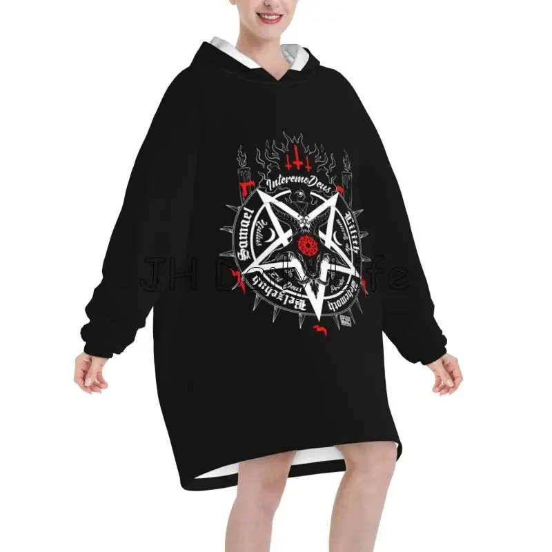 Black Satan Skull Dead Head Mystical Halloween Demon Oversized Blanket Hoodie Wearable Pullover Soft Warm Fleece Sherpa Blanket