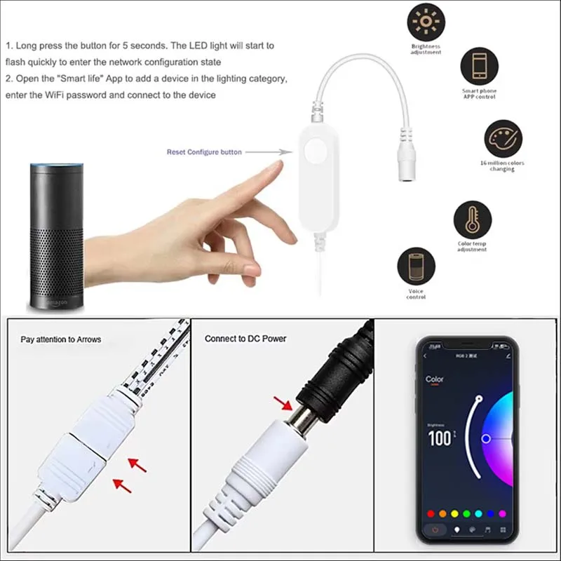 DC12V Tuya WIFI RGB LED Under Cabinet Light Dimmable Puck Light Festival Kitchen Counter Furniture Decor Alice Alexa Google Home