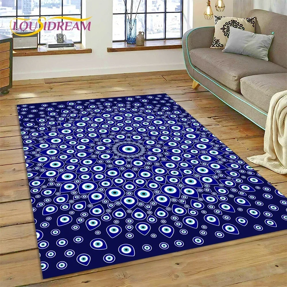 

Turkish Evil Eye Nazar Area Rug for Living Room Bedroom Non-Slip Floor Mat Blue Protective Home Decor