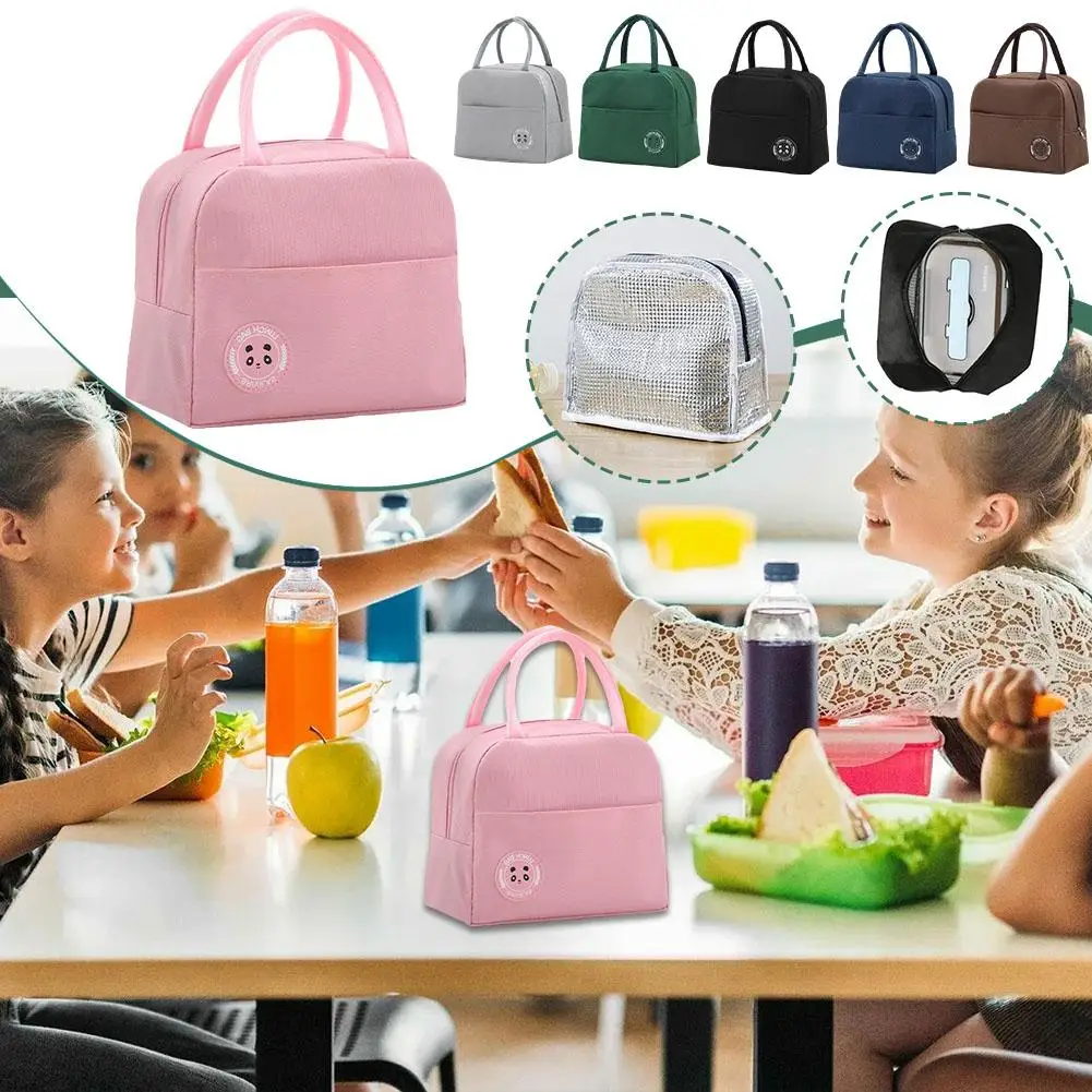 1 pz borsa per il pranzo isolata Picnic Work School Bear Label Box borsa per studenti pranzo pranzo in alluminio foglio isolante portatile Thicke