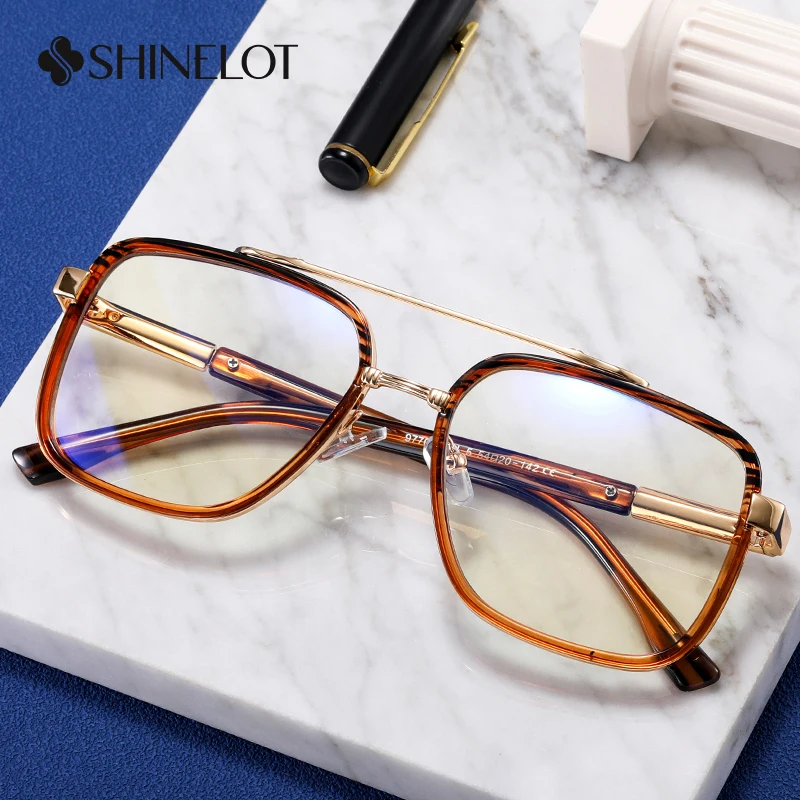 

97702 Business Double Bridge Eyeglasses Frame Men Eye Protection Glasses Male Technology Oriented Durable Eyewear Father's Gift