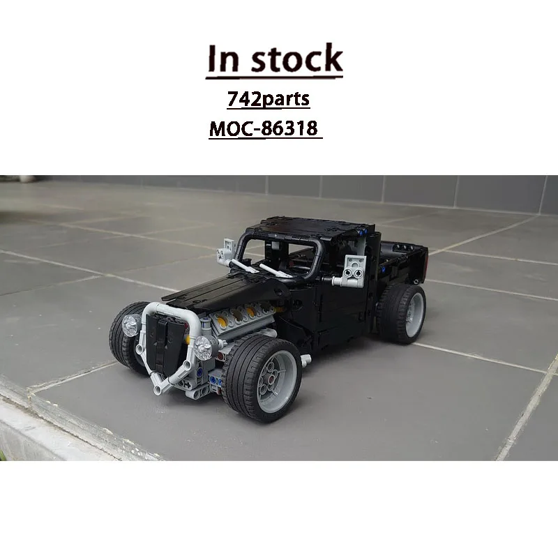 

MOC-86318 New Crawler Black Hot Rod Truck Building Block Model 742 Parts MOC Boys Children's Birthday Christmas Toy Gift