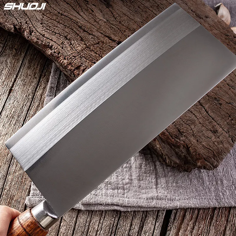 SHUOJI Ultra Sharp Chinese Chef\'s Knife Butcher Knife Meat Vegetable Chef Knife 4Cr14mov Stainless Steel Cleaver Wood Handle