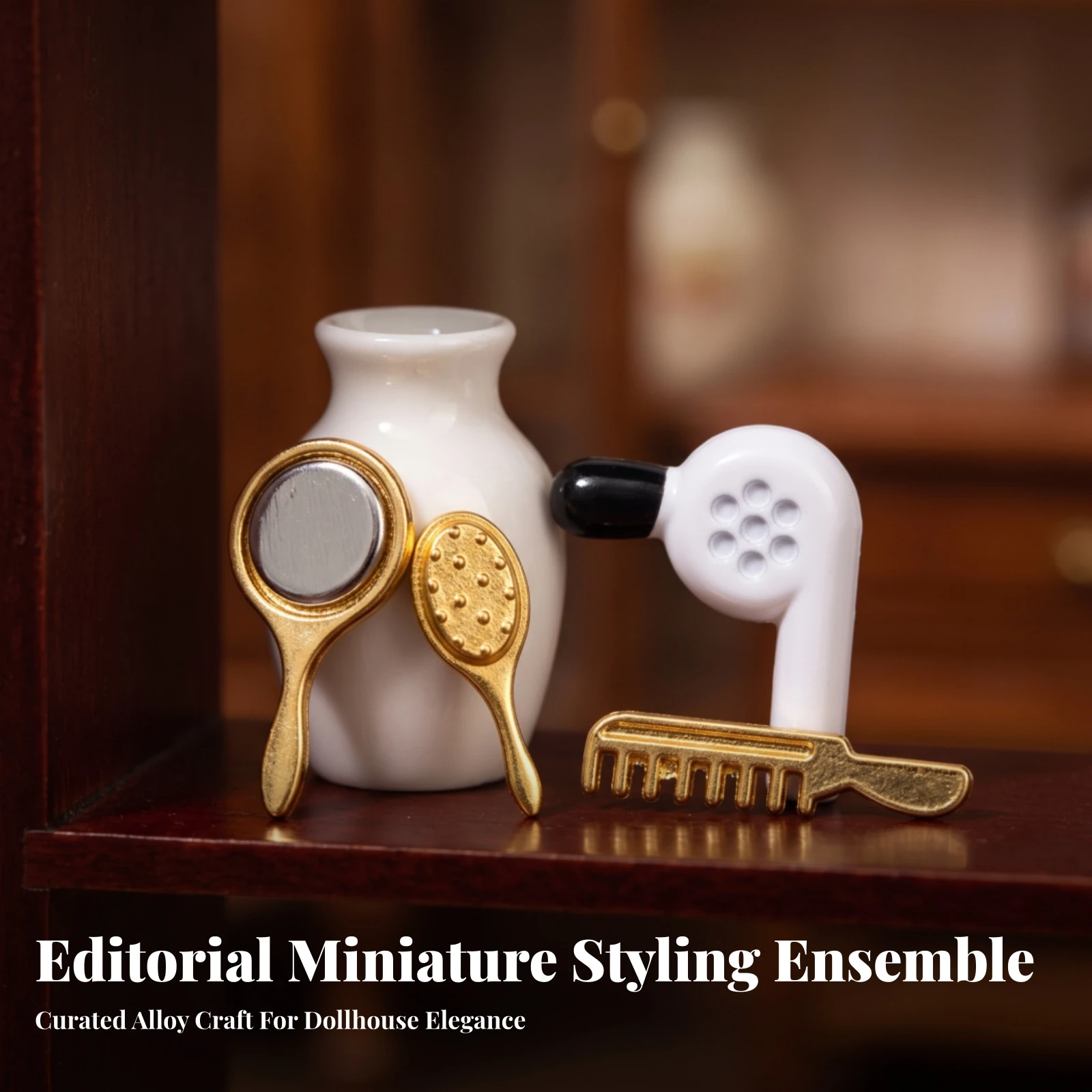 4 Pieces Dollhouse Hair Styling Set Decorative Dollhouse Vanity Set Salon Model Detailed Toy Compact for Crafters