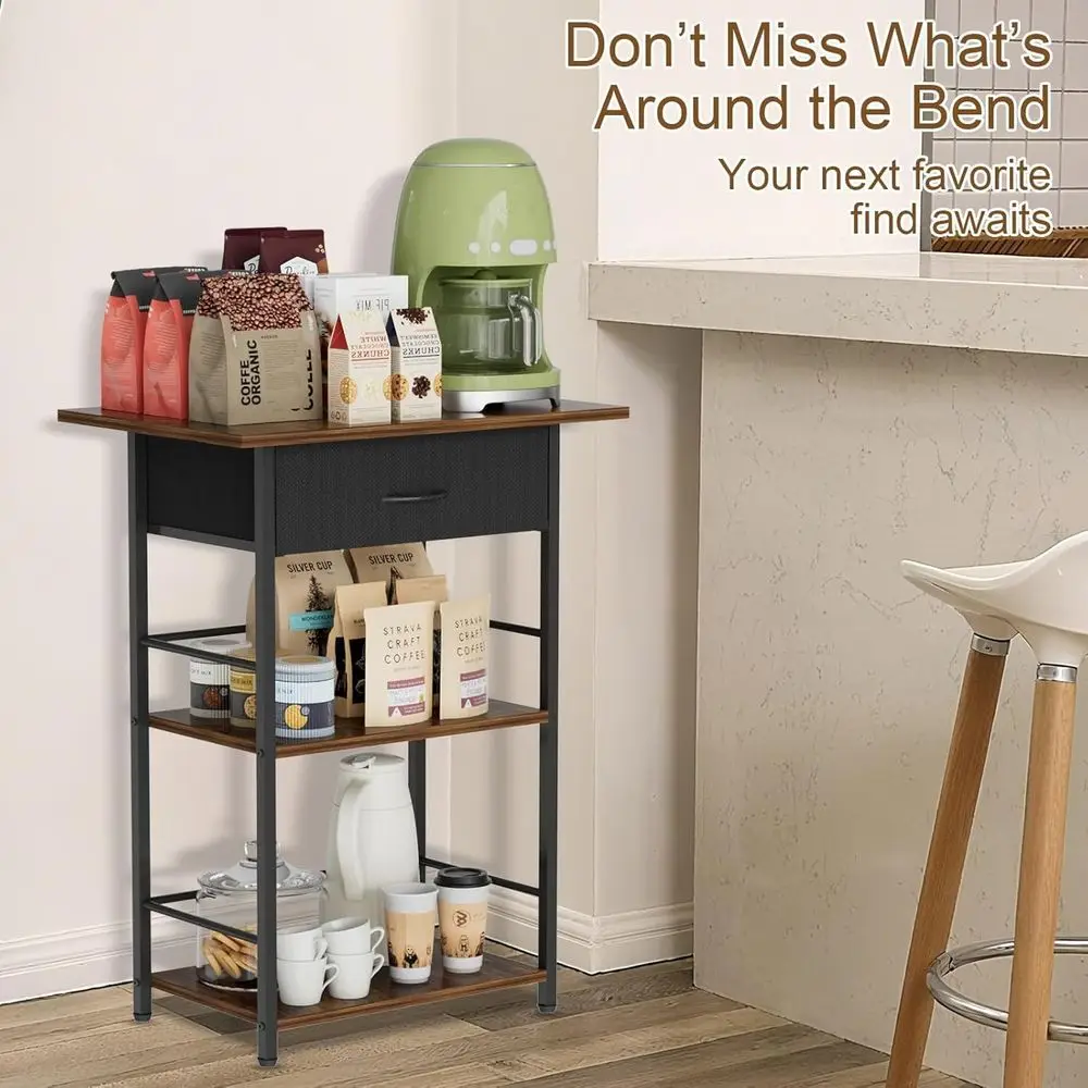 3-Tier Standing Coffee Table with Drawer, Space-Saving Design for Living Room, Kitchen, and Office