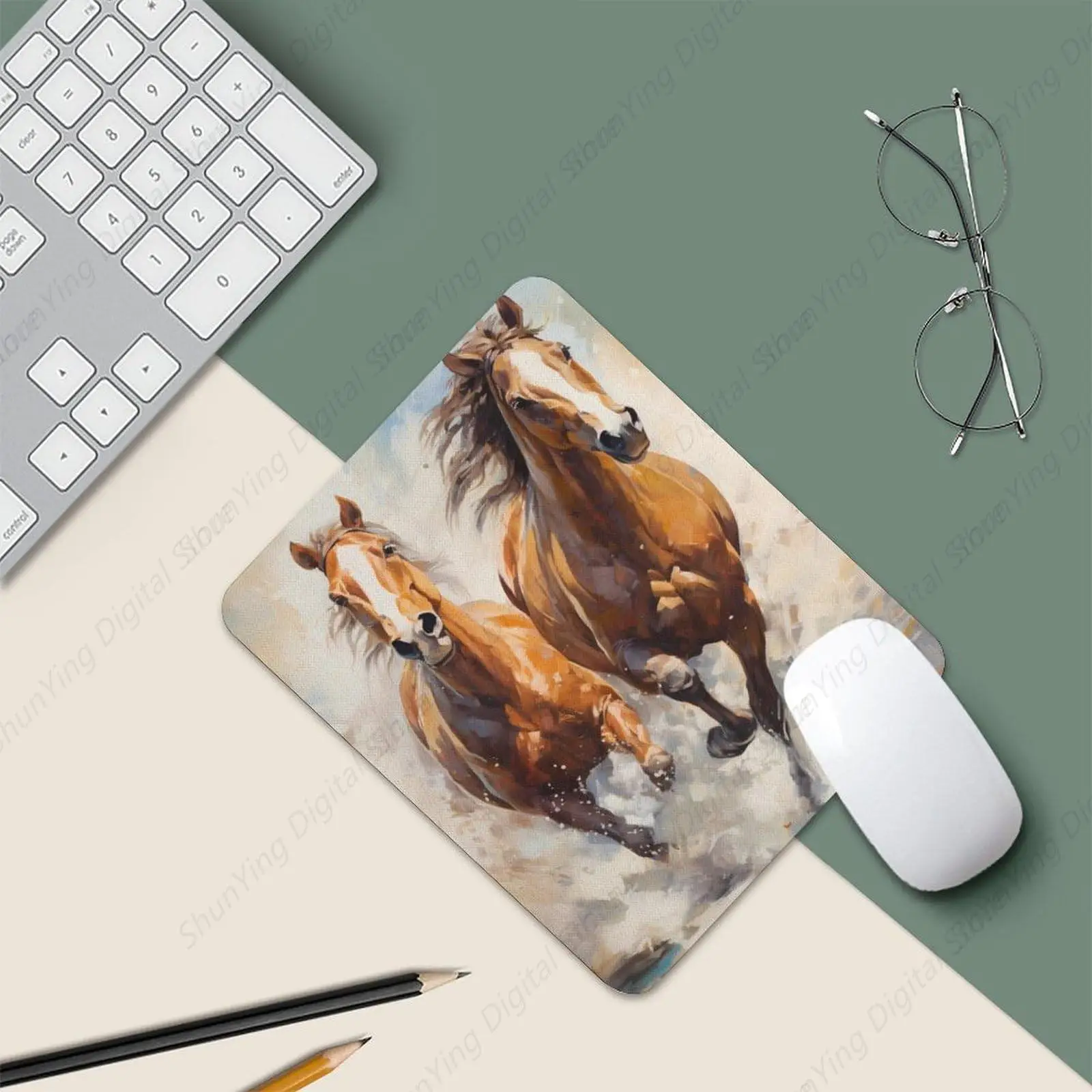 Mouse pad de cavalo com pintura a óleo artística e personalizada, portátil, para jogos, com base antiderrapante, adequado para uso em escritório, 25*30cm