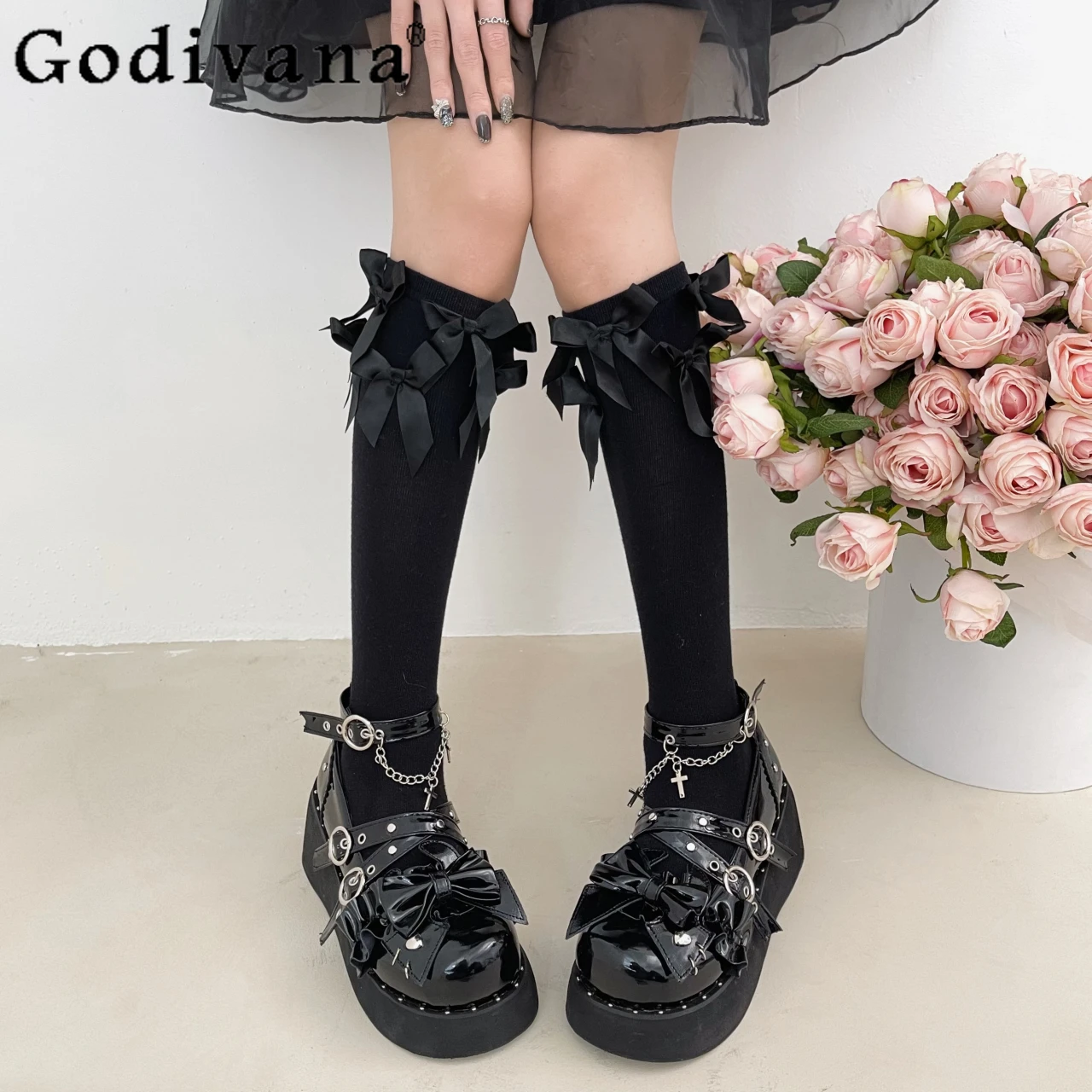 

Lolita Kawaii Platform Shoes Chunky Heels Pumps Rivets Y2K JK Uniform Black Women Single Shoe