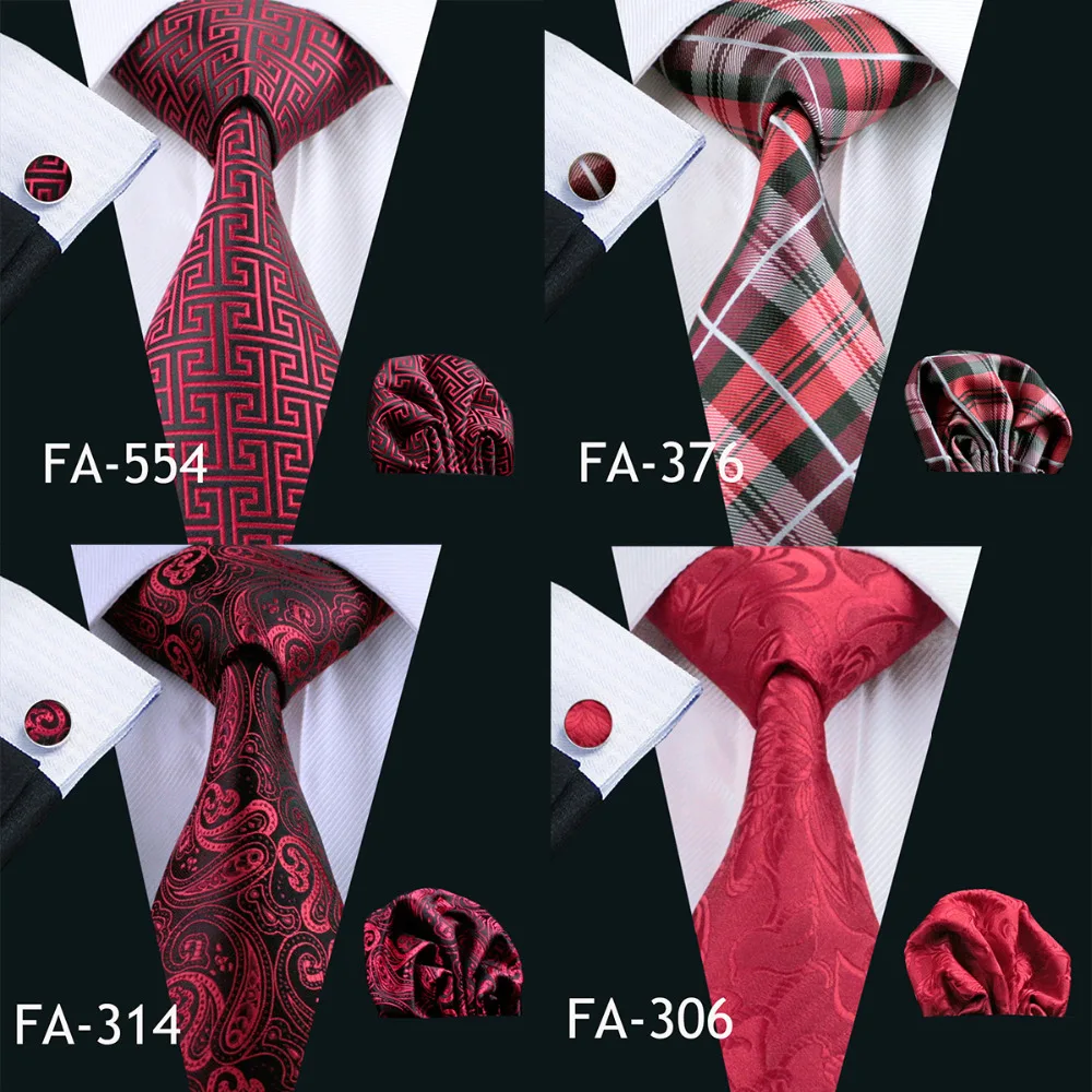 Barry.Wang New Arrival Men\'s Ties For Men Red Ties Set Fashion Woven Neck Tie Hanky Cufflinks Set For Wedding Party Business