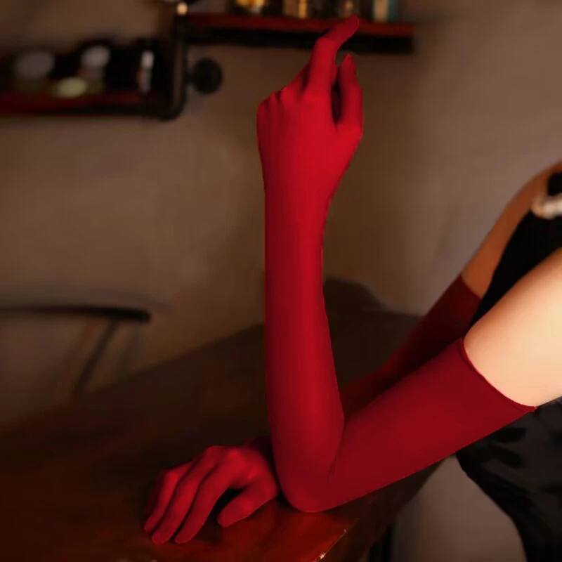 Damskie seksowne cienkie długie rękawiczki pończochowe gładkie Cosplay wysoka rozciągliwość moda osobowość występ na scenie solidny, obcisły klub nocny