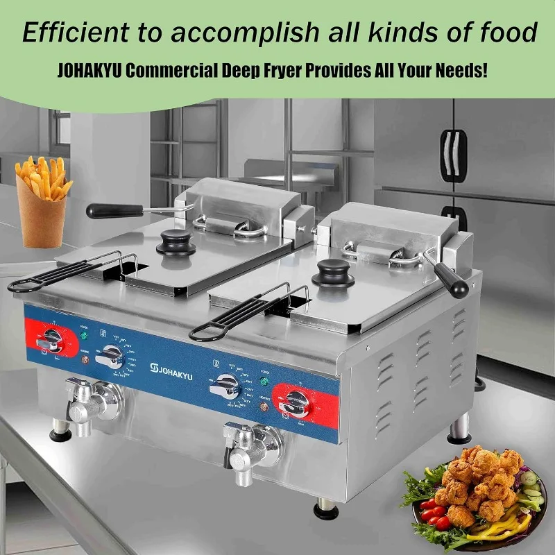 26Lbs Commercial Deep Fryer, Electric Deep Fryer with Timer, Drain, Swung Up Fryer Head, 120v 3600w Electric Countertop Fryer