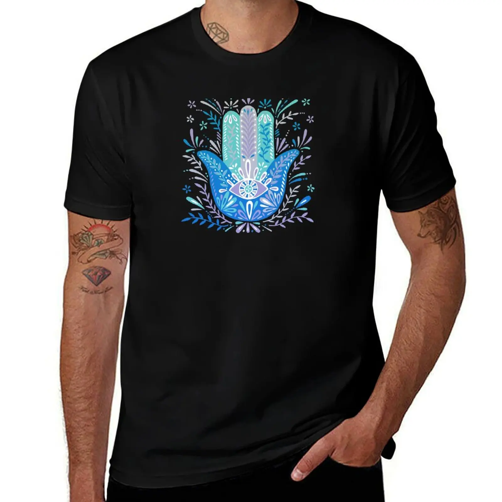 Hamsa Hand – Blue & Turquoise Palette T-Shirt Festival Party Tee Top T-Shirt
