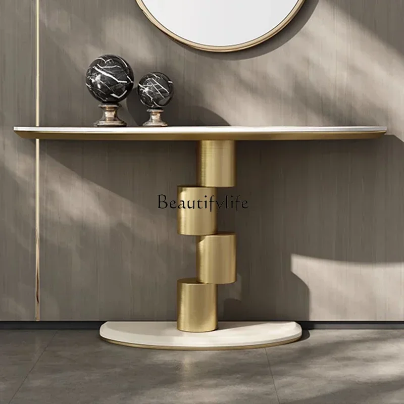 

NEW Light luxury high-end entrance table Modern living room designer creative wall rock slab entrance table