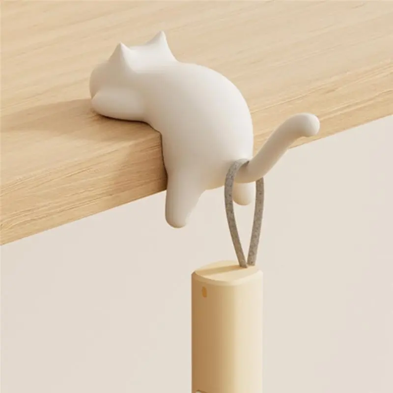 For Home, Dorm, And Workstation-Friendly 4Pcs Cute Cartoon Cat Desk-Side Hooks- Self-Adhesive In Assorted Colors