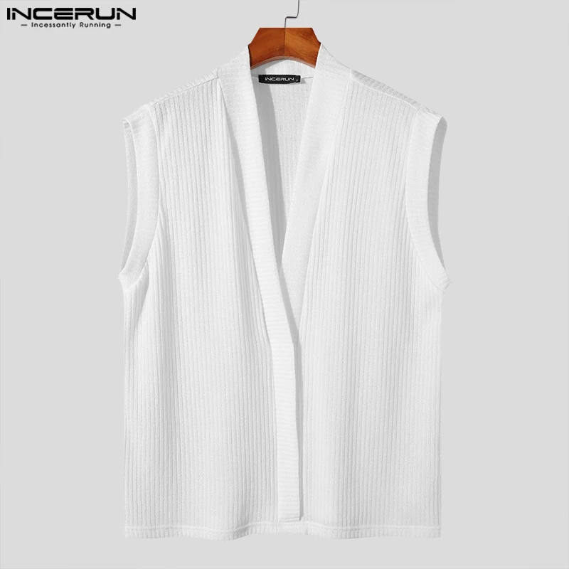 INCERUN-camisetas de diseño a rayas para hombre, ropa de calle informal, cárdigan sin mangas, S-5XL de verano, 2024