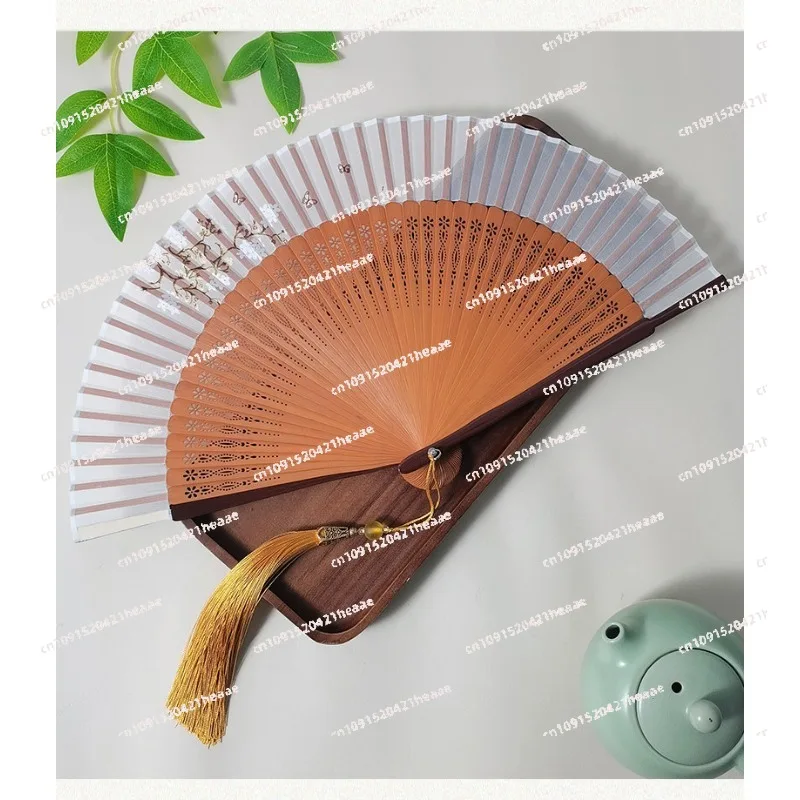 Suitable for Chinese Folding Fan New Chinese Bamboo Fan Portable Hanfu Cheongsam Photo Props in Summer
