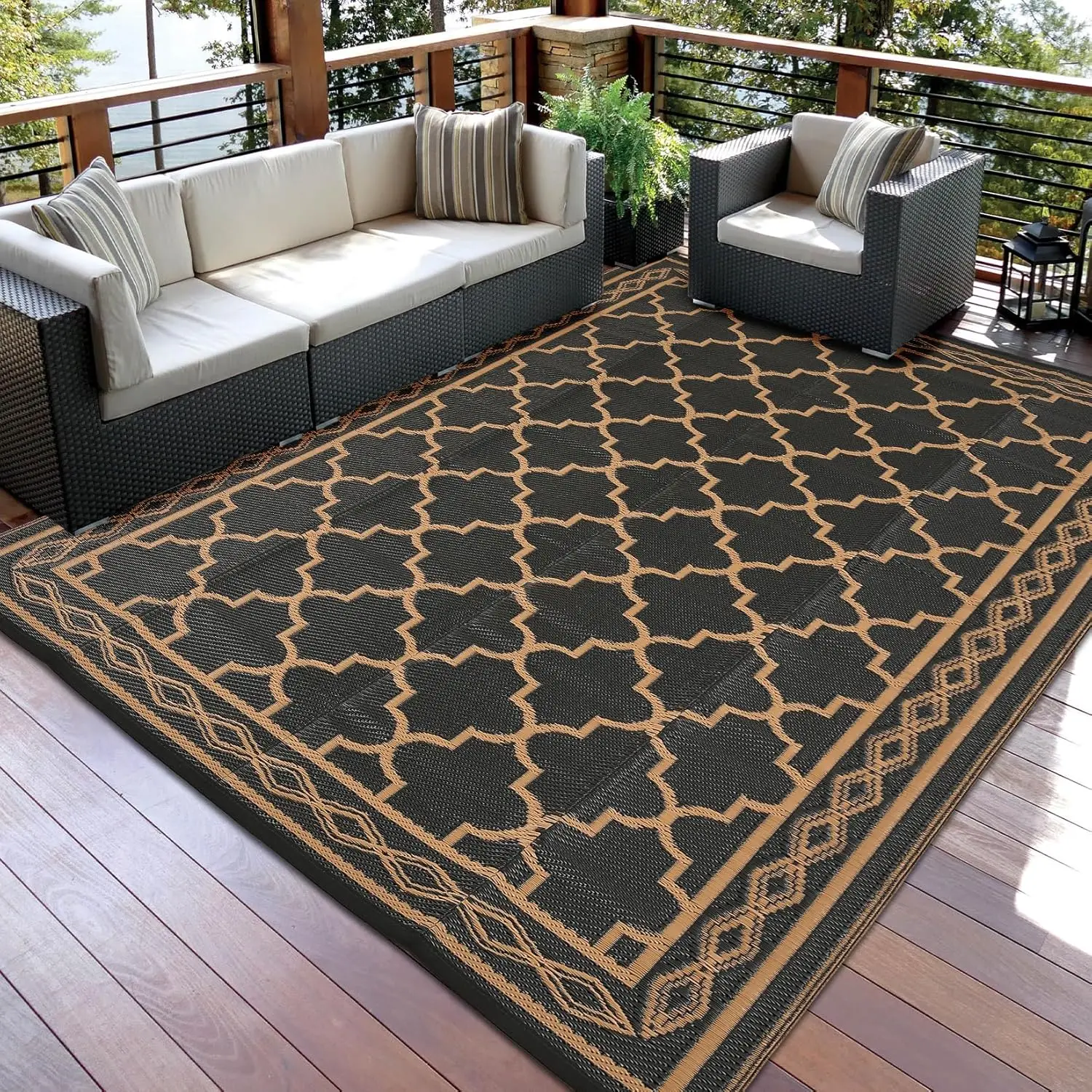 

10x14 Outdoor Rug Waterproof Reversible Patio Mat, Plastic Straw Rug for Patio,Large Outdoor Carpet for RV Camping, Balcony,