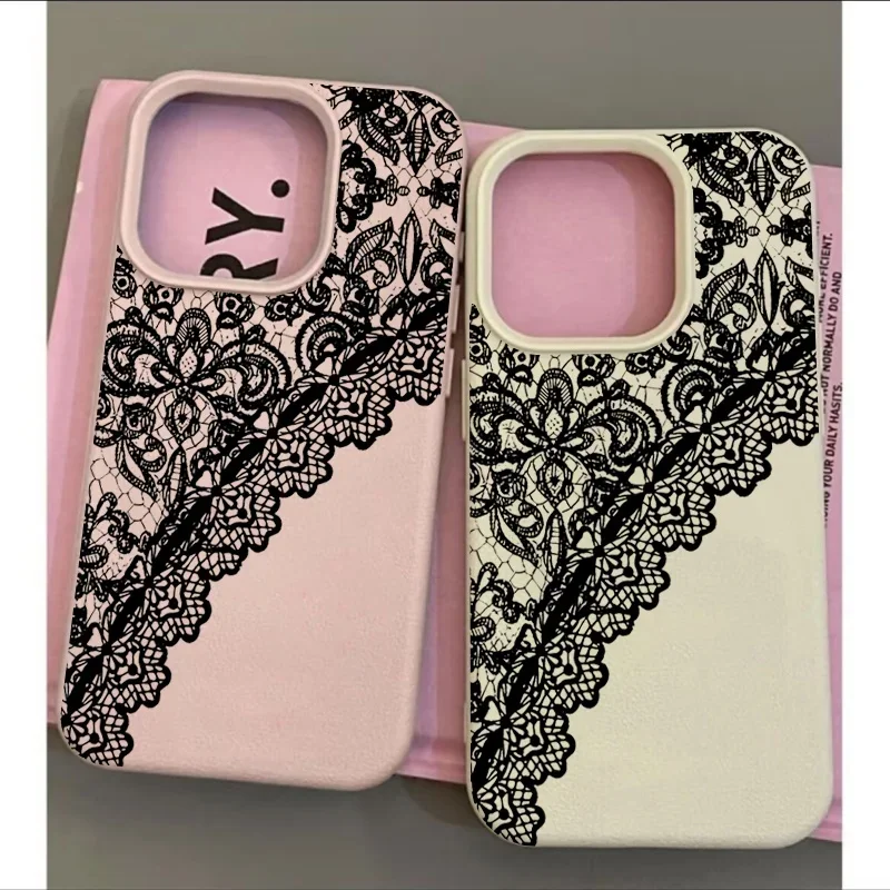 Черный кружевной чехол с узором личи для Infinix Note 50 Plus 50S 30 40 Hot 30 40 50 Pro Plus Play Tecno Camon 40 ProSmart 8 10 Cover