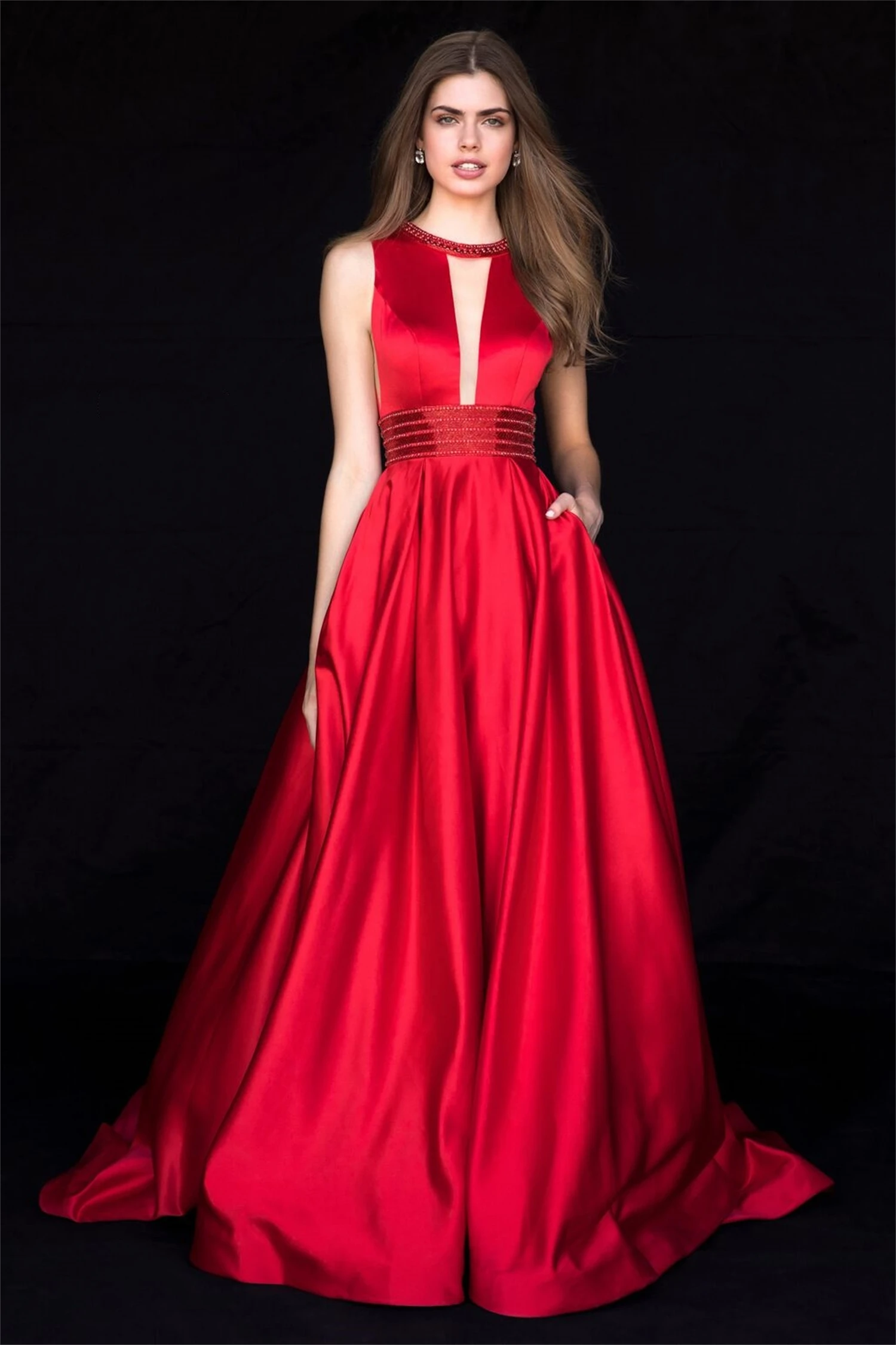 Lucy Satin Long Dresses for Wedding Party Dresses Woman Sleeveless Elegant Evening Dress for Women 2023 Line A Red Ball Gown