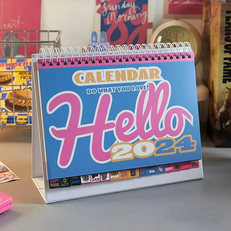 Kalender meja 2024, kalender meja kecil dengan informasi liburan bergaya dan indah untuk rumah mobil Sekolah Desktop