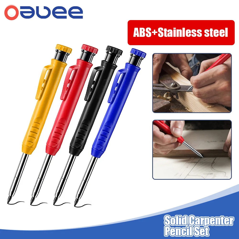 Solid Carpenter Pencil Set Woodworking Mechanical Pencil 3 Colors Construction Marking Tool Set for Carpenter Scriber Arch