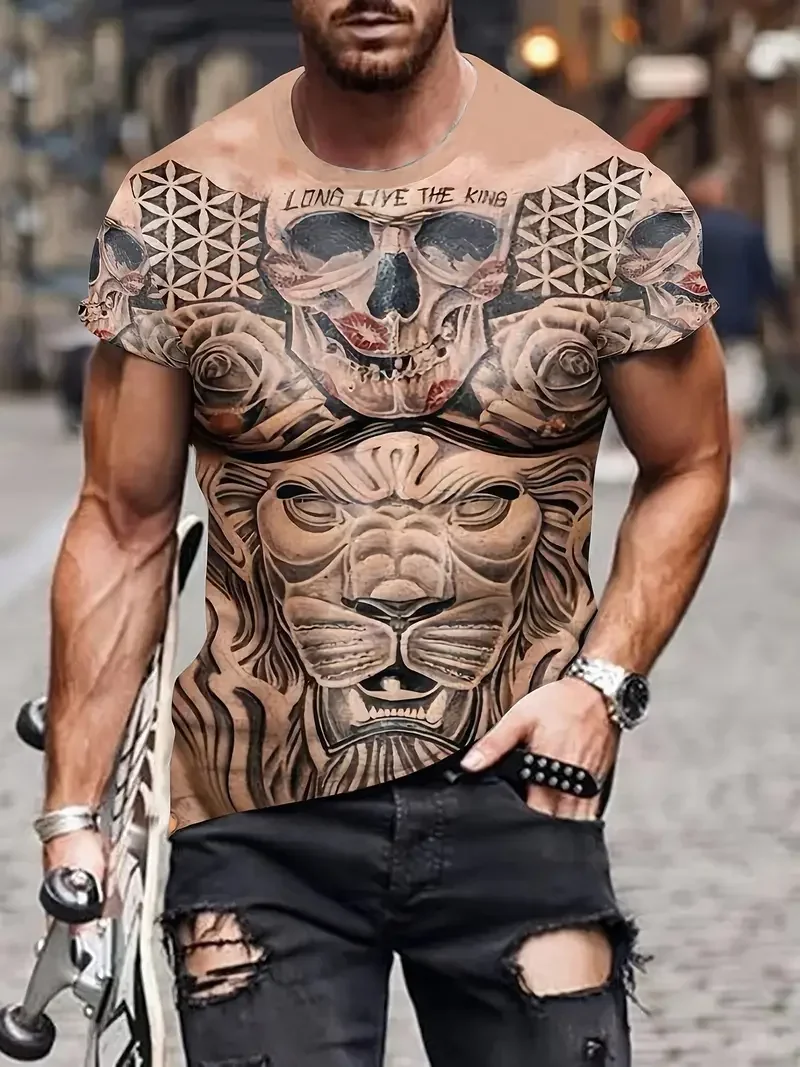 Muscle 3D T-shirt Muscle Tattoo Print T-shirt For Summer Beach Holiday Men Short Sleeve 3d Digital Printing T-shirt Casual Tops