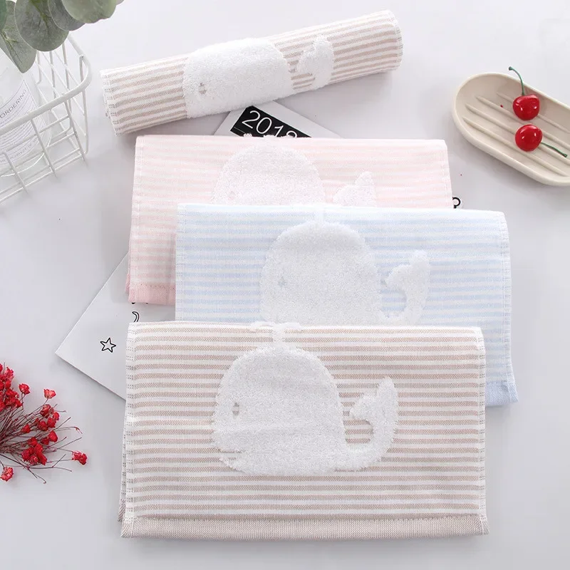 

1Pc 25x50cm Striped Cartoon Animal Dolphin Dog Gauze Jacquard Cotton Bathroom Children Baby Hand Towel