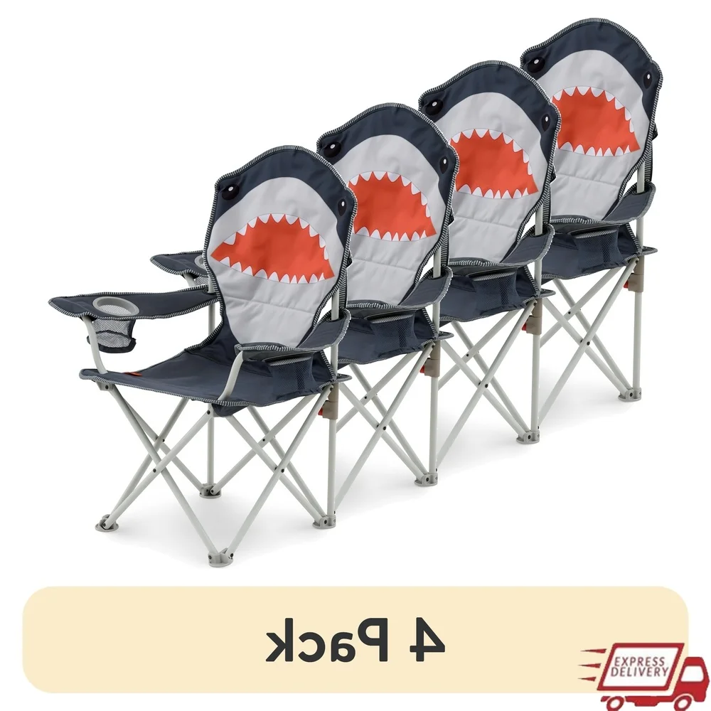 

Kids Camping Chair Finn the Shark Outdoor Folding Chair with Cupholders Lightweight Portable Carry Bag Campouts Sporting Events