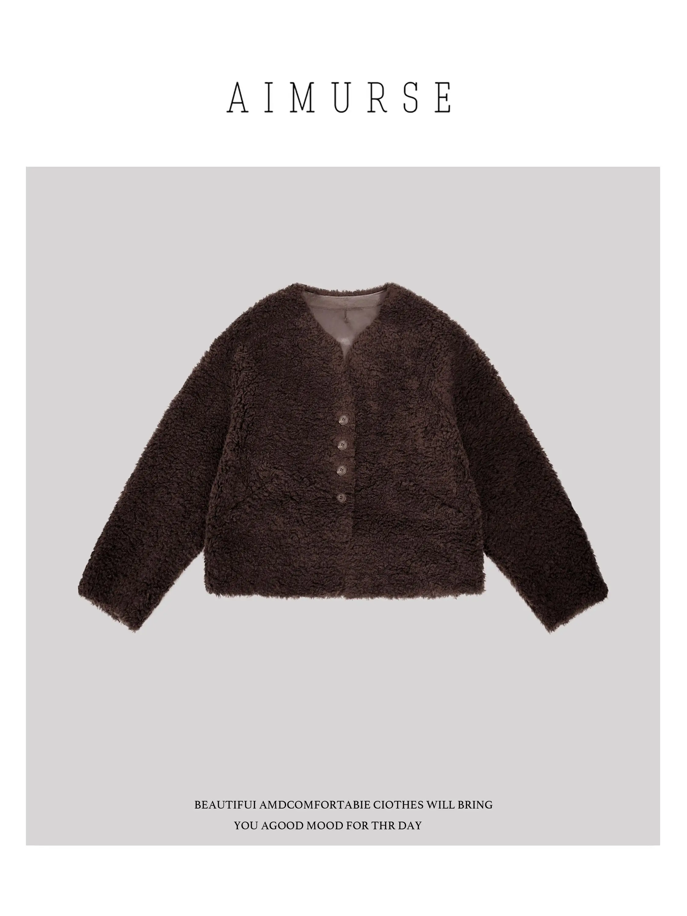 

Теплая шерстяная женская куртка-жакет: универсальное осенне-зимнее пальто в стиле ретро для повседневной носки Aimurse AM30055