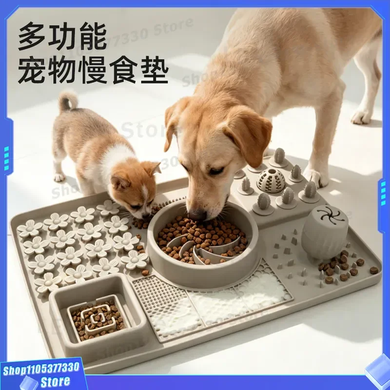 Large Silicone Dog Slow Feeder Bowl Non Slip Licking Mat For Big Dogs Anti Gulp Eating Plate Multi Functional Pet Food Dish