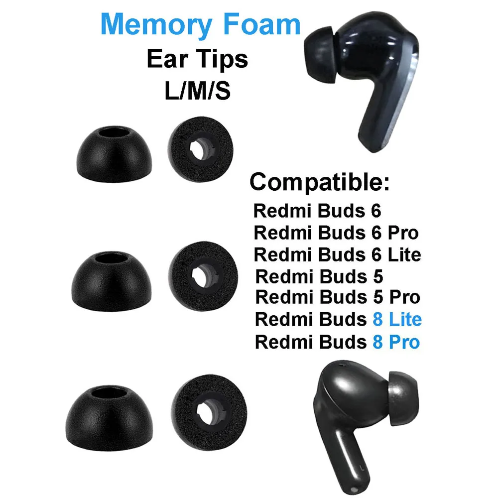 Memory-Schaum-Ohrstöpsel für Xiaomi Redmi Buds 8 8Pro 6 6Pro 5 5Pro 4 4Pro Ohrpolster Ohrhörer-Zubehör L/M/S