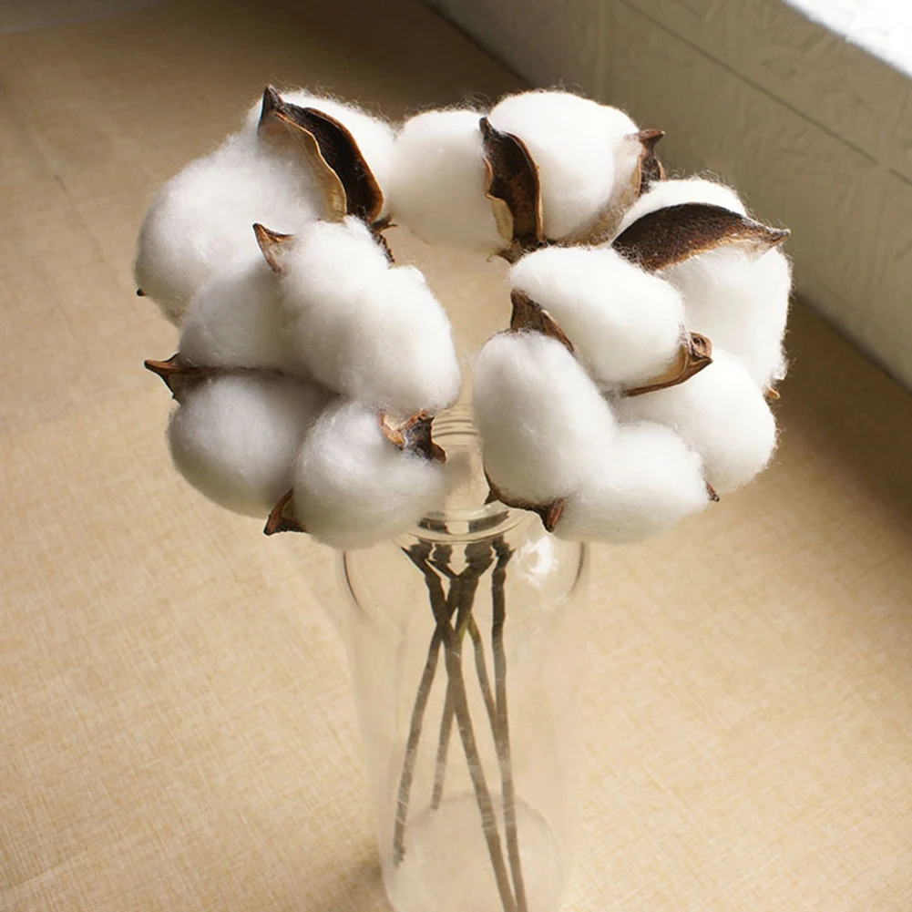 Wedding Decor White Head Dried Cotton Stems Long Lasting Artificial Cotton Flowers Artificial Cotton Heads Dried Flower Stems