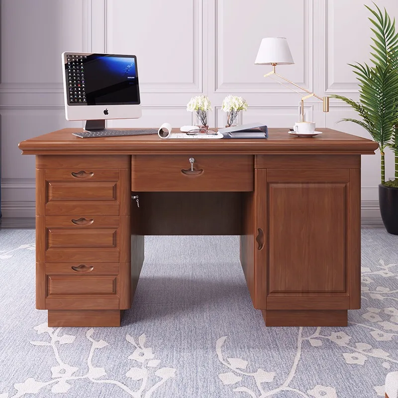 Solid wood computer desk with drawers Home desktop study desk 1.2 meters 1.4 with lock