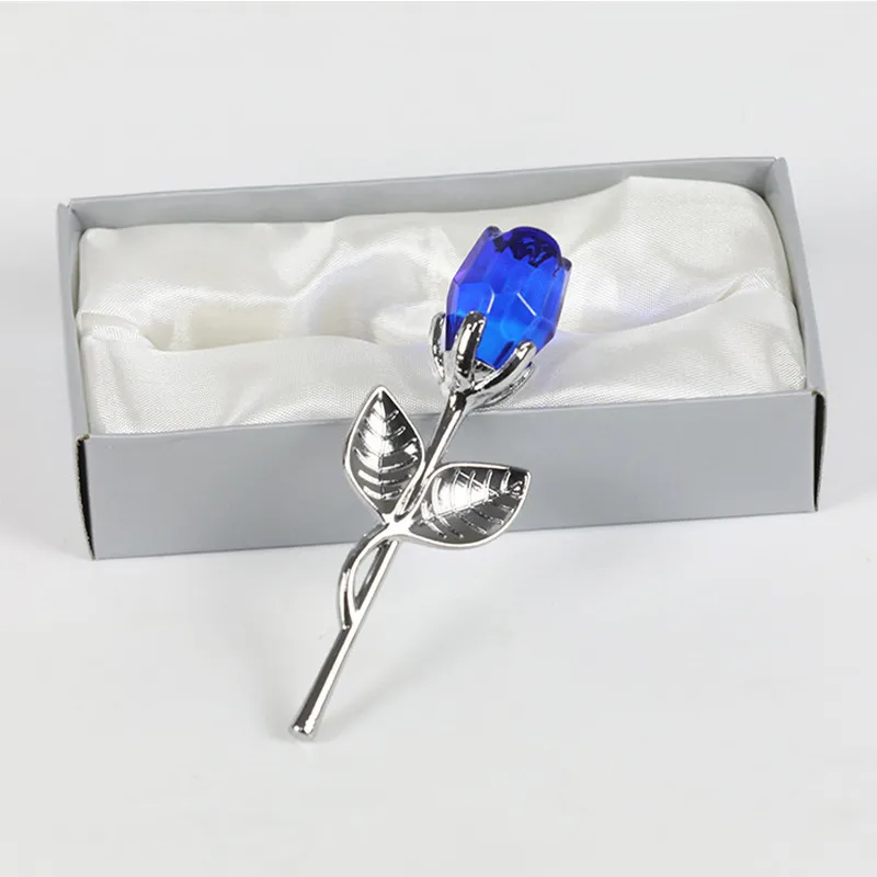 Wedding Gifts Crystal Glass Rose Artificial Flower Silver Gold Rod Rose Flower for Girlfriend Guest Valentines Day Gift