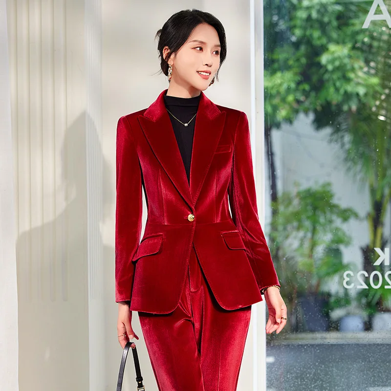 High-end Velvet Suit for Women2024Autumn Winter New High-end Professional Fashionable Elegant Capable Suit