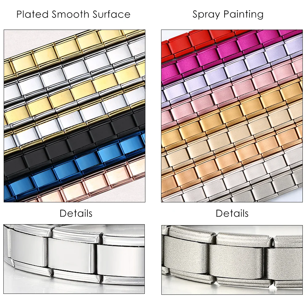GEMOSA Fashion Colorful Width 9mm Elastic Italian Charm Link Chain Stainless Steel Bracelet Bangle on Hand Jewelry DIY Making