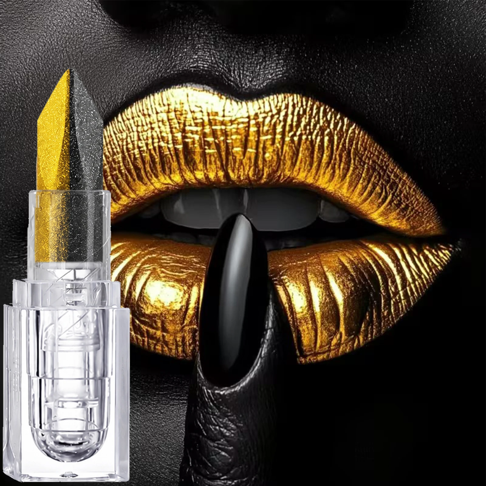 Choose Rasme Black Gold Bicolor Metal Lipstick Gold Plated Matte Fine Shining Makeup Waterproof Bicolor Lipstick
