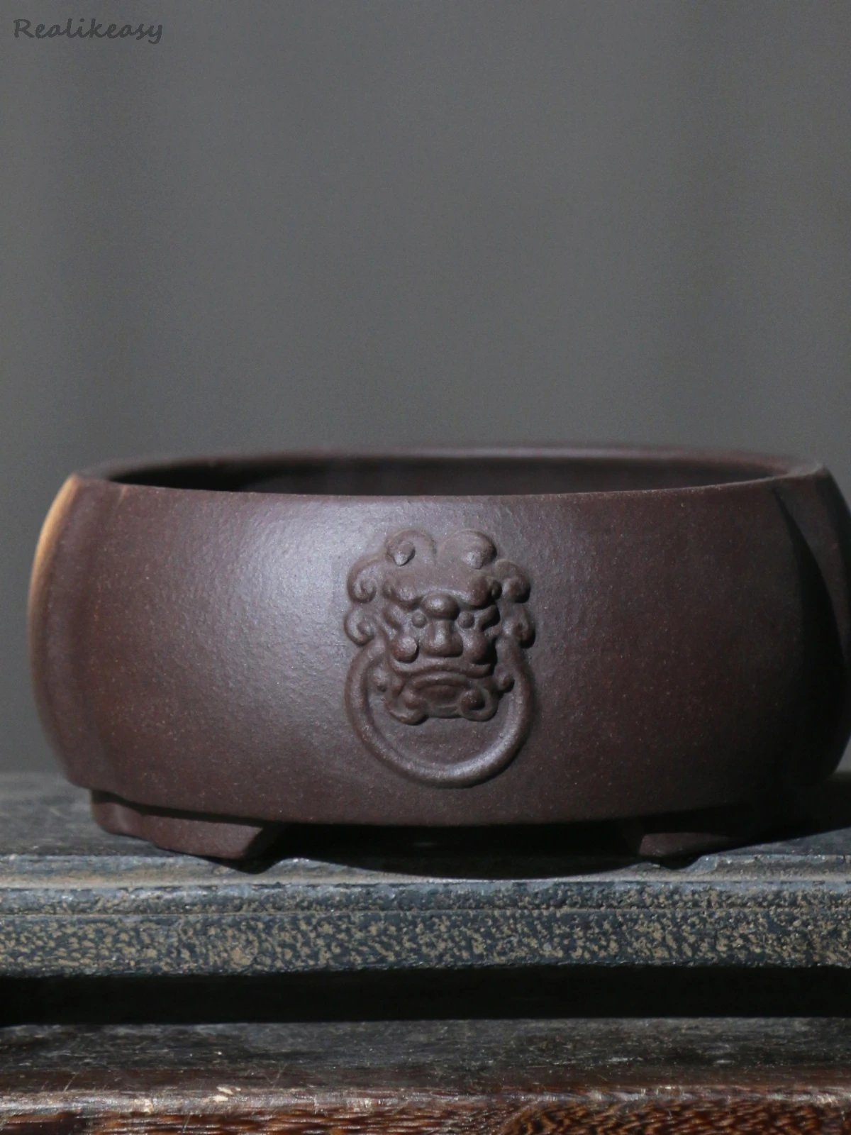 Chinese Purple Sand Bonsai Pot Creative Handmade Round Ancient Desktop Flower Pot Solid Color Round Flower Pot Home Decor LF647