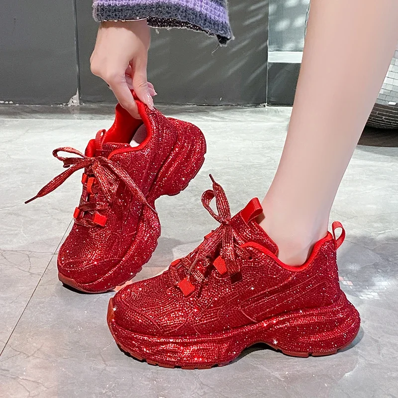 Luxury Full Diamond Thick soled Sneakers Designer Anti slip Running Shoes Women\'s Fashion Tennis ShoesHigh Quality Casual Shoes
